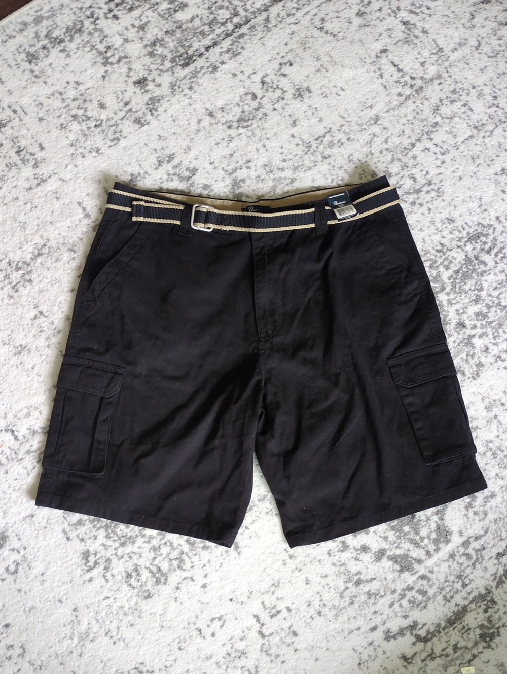 Men's Black Cargo Shorts with Contrast Belt | Size 40